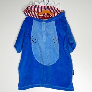 NEW JoJo Maman Bebe Toweling Hooded Poncho Shark Baby Toddler Size 2-3 Years